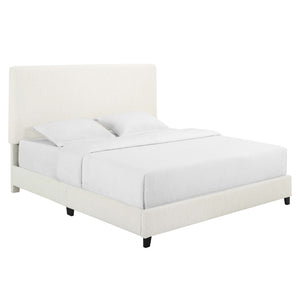 English Elm Queen Upholstered Panel Bed with Tufted Headboard, Modern Luxury Platform Frame, Easy Assembly White B108P160258