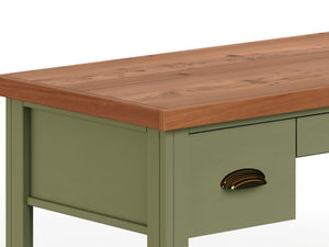 English Elm 53 Farmhouse Writing Desk 53" Two-Tone Sage Green & Fruitwood Finish, Assembled, Drawers, Bronze Hardware B108P160216
