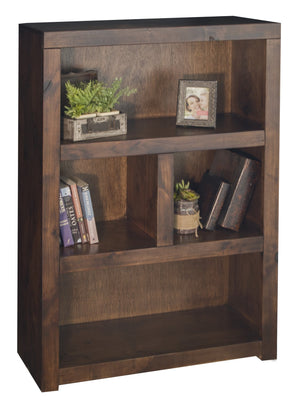 English Elm 49 Inch Bookcase in Whiskey Finish — Knotty Alder Solids, Rustic Distressed Look, 4 Shelves, Arrives Assembled B108P160196