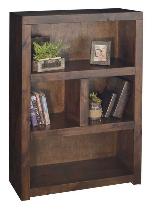 English Elm 49 Inch Bookcase in Whiskey Finish — Knotty Alder Solids, Rustic Distressed Look, 4 Shelves, Arrives Assembled B108P160196