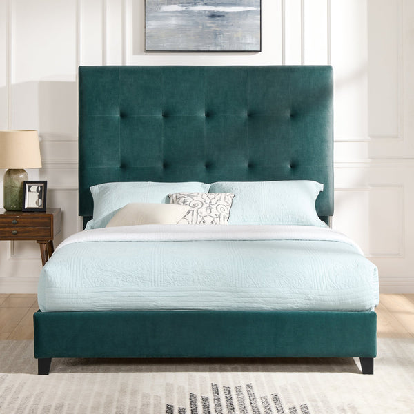 English Elm Queen Upholstered Panel Bed with Tufted Headboard, Modern Luxury Platform Frame, Easy Assembly Green B108P160256