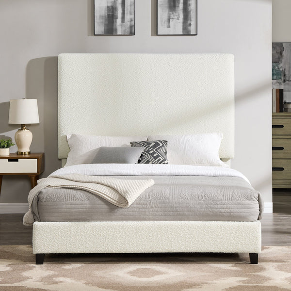 English Elm Queen Upholstered Panel Bed with Tufted Headboard, Modern Luxury Platform Frame, Easy Assembly White B108P160258