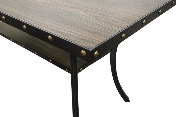 English Elm Modern Counter Height Dining Set 7pc – Natural Wood Table, 6 Gray Fabric Nailhead Chairs, Storage Shelf Elegance B011S00768