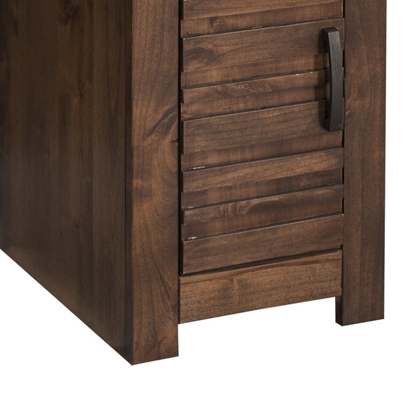 English Elm 14 inch Chairside Table Crafted from Knotty Alder in Whiskey Finish, Distressed Rustic Urban Look, Flat Black Hardware, Fully Assembled, Hidden Storage, Lamp-Ready Surface B108P160192