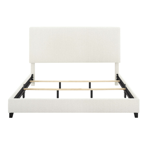 English Elm Queen Upholstered Panel Bed with Tufted Headboard, Modern Luxury Platform Frame, Easy Assembly White B108P160258