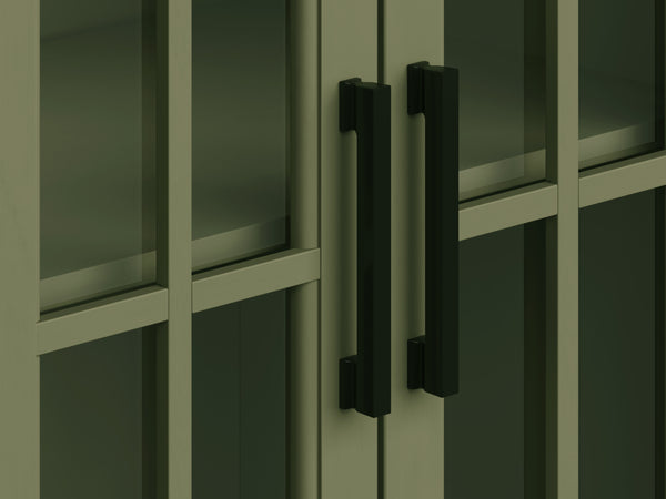 English Elm 96 96in TV Stand Console for TVs up to 100", Sage Green & Fruitwood Two-Tone, Glass Doors, Pre-Assembled, Cable Mgmt B108P160212