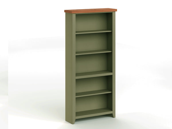English Elm 72 Inch Modern Farmhouse 5-Shelf Bookcase in Sage Green & Fruitwood Finish — Fully Assembled, Durable Poplar Wood Elegance B108P160217