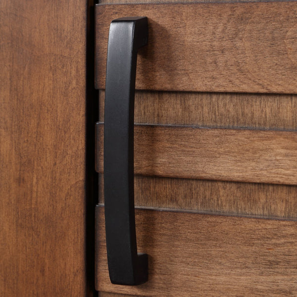 English Elm 74 Inch TV Console Whiskey Finish for TVs up to 85" — Knotty Alder, 6 Shelves, Slat Doors, No Assembly Needed B108P160189