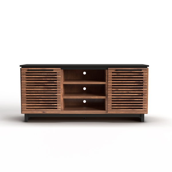 English Elm 63 Inch TV Stand Console for TVs up to 70" — Fully Assembled Two-Tone Bourbon & Black, Storage, Cable Management B108P160162