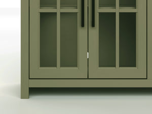 English Elm 96 96in TV Stand Console for TVs up to 100", Sage Green & Fruitwood Two-Tone, Glass Doors, Pre-Assembled, Cable Mgmt B108P160212