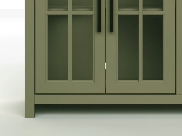 English Elm 96 96in TV Stand Console for TVs up to 100", Sage Green & Fruitwood Two-Tone, Glass Doors, Pre-Assembled, Cable Mgmt B108P160212