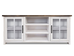 English Elm 67 Inch TV Stand Console Modern Farmhouse Two-Tone Jasmine Barnwood Finish Fully Assembled Storage and Cable Management for TVs Up to 80 Inches White B108P160165