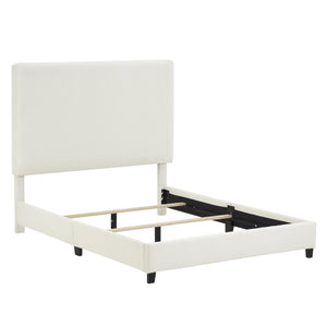 English Elm Queen Upholstered Panel Bed with Tufted Headboard, Modern Luxury Platform Frame, Easy Assembly White B108P160258