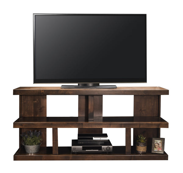 English Elm 64 Inch Whiskey Finish TV Console for TVs up to 70" — Knotty Alder, Distressed Urban Rustic Look, Fully Assembled B108P160187