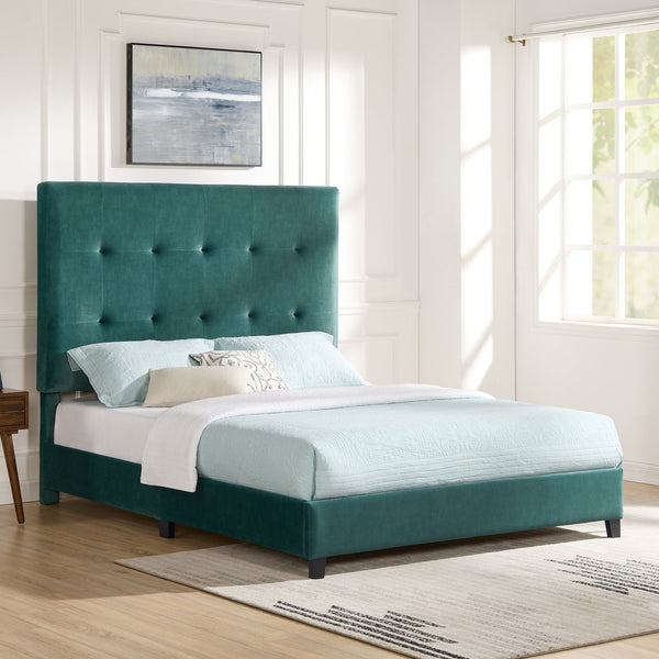 English Elm Queen Upholstered Panel Bed with Tufted Headboard, Modern Luxury Platform Frame, Easy Assembly Green B108P160256