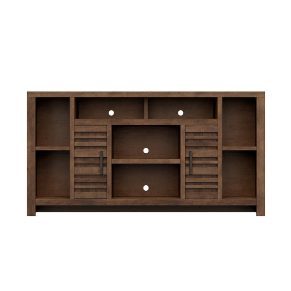 English Elm 64 Inch Whiskey TV Console for TVs up to 70" — Knotty Alder, 6 Shelves, 2 Doors, No Assembly Needed B108P160188