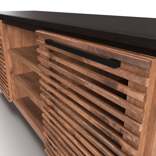 English Elm 63 Inch TV Stand Console for TVs up to 70" — Fully Assembled Two-Tone Bourbon & Black, Storage, Cable Management B108P160162