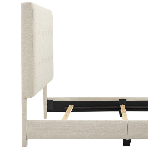 English Elm Queen Upholstered Panel Bed with Tufted Headboard, Modern Luxury Platform Frame, Easy Assembly Beige B108P160252