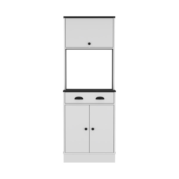 English Elm Pantry Cabinet Microwave Stand Warden – Space-Saving White/Black Engineered Wood with Microwave Shelf, Ample Storage and Easy Assembly B092P160294