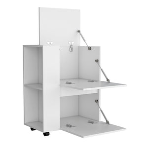 English Elm Bar Cart Belleville White Engineered Wood Mobile Bar with Dual Cabinet Storage, Versatile Living Room Unit Durable Wheels B092P160272