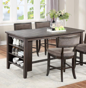 English Elm Dining Room Furniture Counter Height Table Set With Shelves & 4 Cushioned High Chairs In Espresso B011S00790