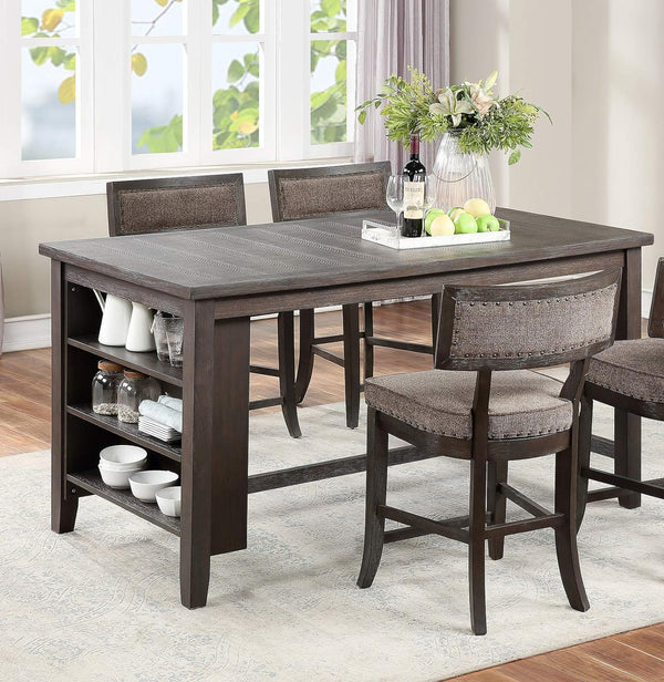 English Elm Dining Room Furniture Counter Height Table Set With Shelves & 4 Cushioned High Chairs In Espresso B011S00790
