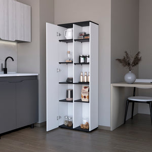 English Elm Multistorage Kitchen Pantry Lane - Sleek White+Black Engineered Wood Cabinet with Adjustable Shelves, Modern Finish, Easy Assembly B092P160287