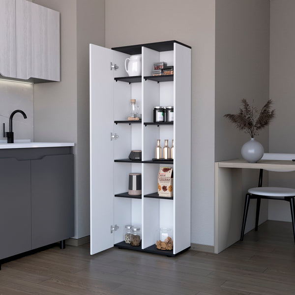 English Elm Multistorage Kitchen Pantry Lane - Sleek White+Black Engineered Wood Cabinet with Adjustable Shelves, Modern Finish, Easy Assembly B092P160287