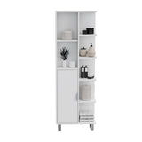 White Linen Cabinet with Open Shelving, Concealed Storage, and Elegant Legs - Easy Assembly, Durable Design