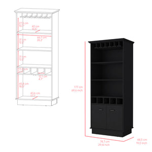 English Elm Bar Cabinet Taholah Black Engineered Wood with Glassware Rack, Concealed Storage & Versatile Shelving B092S00257