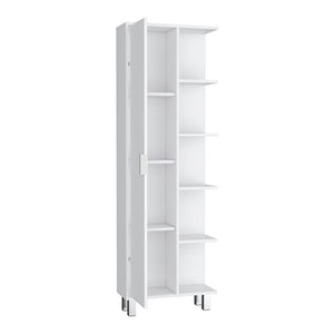 English Elm Linen Sandy Tall Bathroom Cabinet White – Slim Engineered Wood Storage, Tailored Compartments, Modern Handles B092P160282