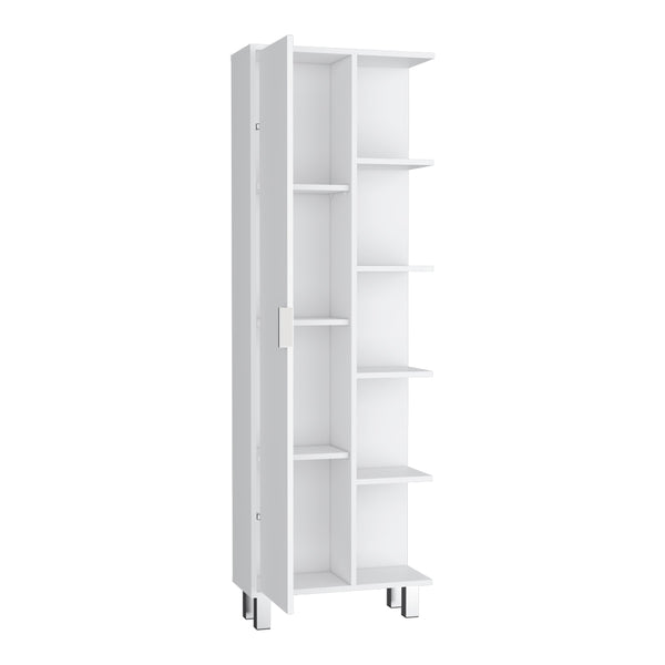 English Elm Linen Sandy Tall Bathroom Cabinet White – Slim Engineered Wood Storage, Tailored Compartments, Modern Handles B092P160282