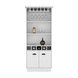 White Bar Cabinet with Glassware Display & Concealed Storage, Living Room Furniture 19