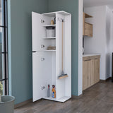 English Elm Broom Storage Closet Edmond, Kitchen, White