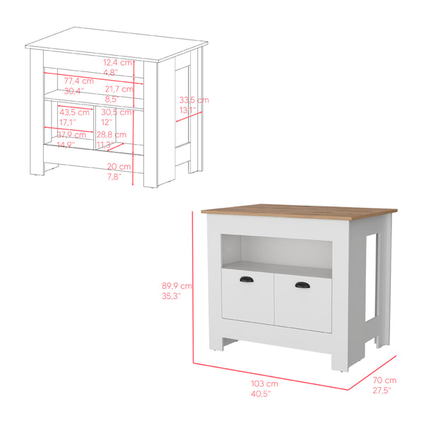 English Elm Kitchen Island Geneva White Macadamia Countertop 40.5"x27.5" Spacious Prep Surface with Storage B092P160277