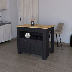 English Elm Kitchen Island Geneva, Black / Macadamia