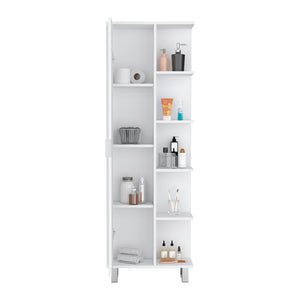 English Elm Linen Sandy Tall Bathroom Cabinet White – Slim Engineered Wood Storage, Tailored Compartments, Modern Handles B092P160282