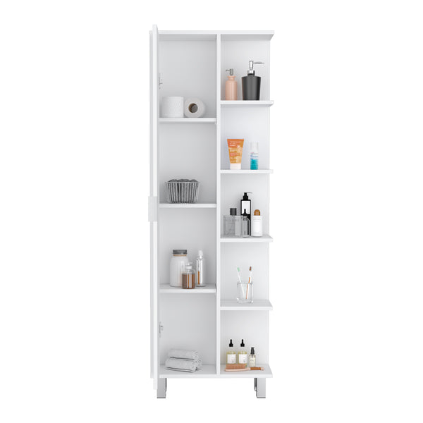English Elm Linen Sandy Tall Bathroom Cabinet White – Slim Engineered Wood Storage, Tailored Compartments, Modern Handles B092P160282