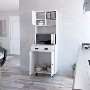 English Elm Kitchen Pantry Naomi White Engineered Wood Microwave Shelf, Pull-Out Drawer, Cabinet, Legs — Durable Storage Organizer B092P160280