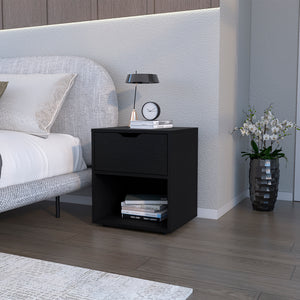 English Elm Nightstand Altheimer Black - Engineered Wood Bedside Table with Drawer & Open Shelf, Sturdy Design B092P160293