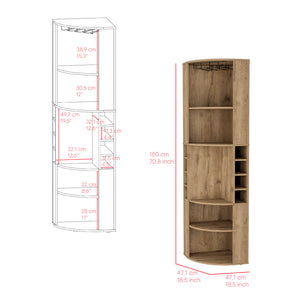 English Elm Bar Cabinet Jansen Macadamia Corner Bar Cabinet with Glass Rack, Beige Engineered Wood, Space-Saving B092S00261