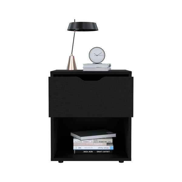 English Elm Nightstand Altheimer Black - Engineered Wood Bedside Table with Drawer & Open Shelf, Sturdy Design B092P160293