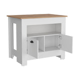 English Elm Kitchen Island Geneva, White / Macadamia