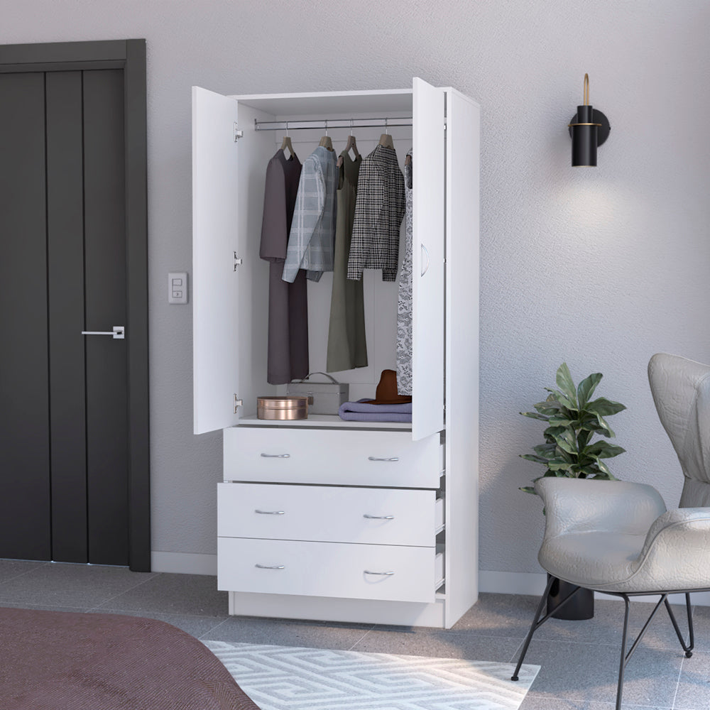 English Elm Armoire Ramey White Bedroom Storage with Hanging Rod, 3 Smooth Drawers & Modern Hardware, Durable Finish B092S00251