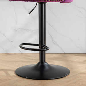 English Elm Swivel Velvet Barstools with Tufted Back and Hand-Hammered Rivets, Adjustable 25–33" Height Purple W1143P151487