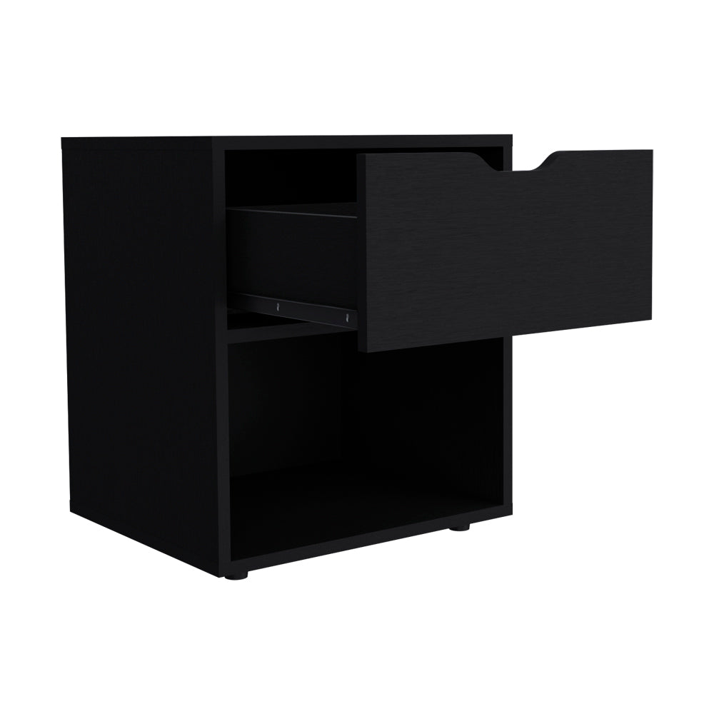 English Elm Nightstand Altheimer Black - Engineered Wood Bedside Table with Drawer & Open Shelf, Sturdy Design B092P160293
