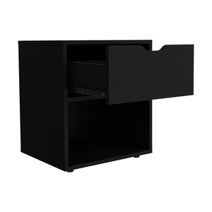 English Elm Nightstand Altheimer Black - Engineered Wood Bedside Table with Drawer & Open Shelf, Sturdy Design B092P160293