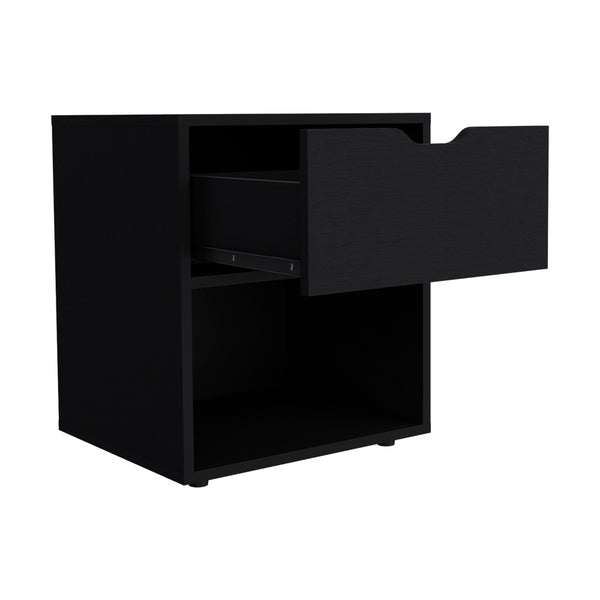 English Elm Nightstand Altheimer Black - Engineered Wood Bedside Table with Drawer & Open Shelf, Sturdy Design B092P160293