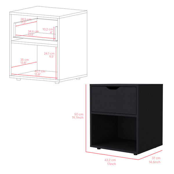 English Elm Nightstand Altheimer Black - Engineered Wood Bedside Table with Drawer & Open Shelf, Sturdy Design B092P160293
