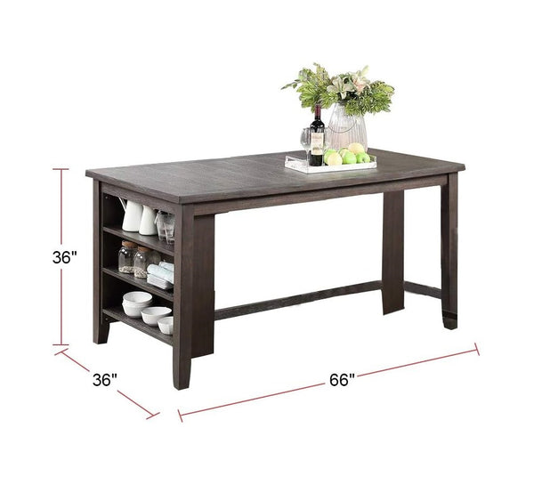 English Elm Modern Counter Height Dining Table with Storage Cabinet Solid Wood Rustic Espresso 66"x36" Stylish B011P160333